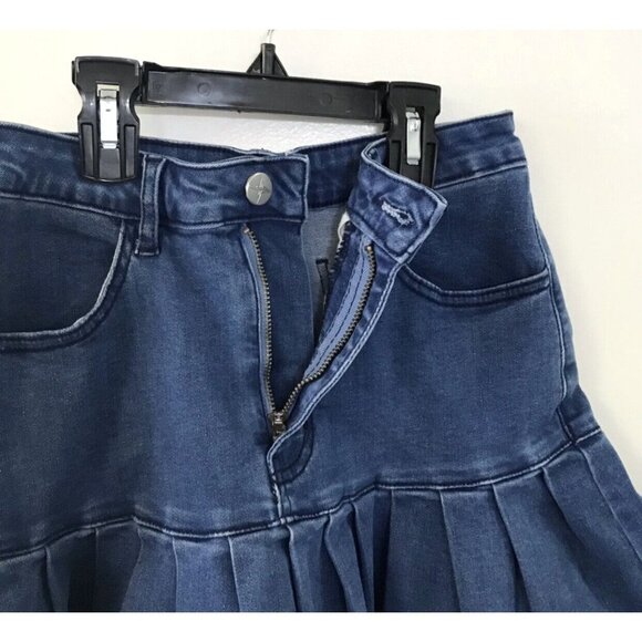 Shein Woman Denim Mini Skirt With Pleated Ruffles Size S - Picture 4 of 6